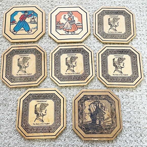 9x Dutch Boy Girl Trivet Advertising Cork Priscilla England Mpls Minnesota Iowa - Picture 1 of 16